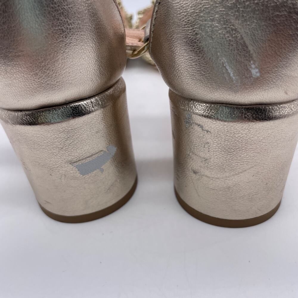 AGL Womens Crochet Penny Block Heel Ankle Strap Sandals Golden Platino EU40/US10 - Picture 8 of 10